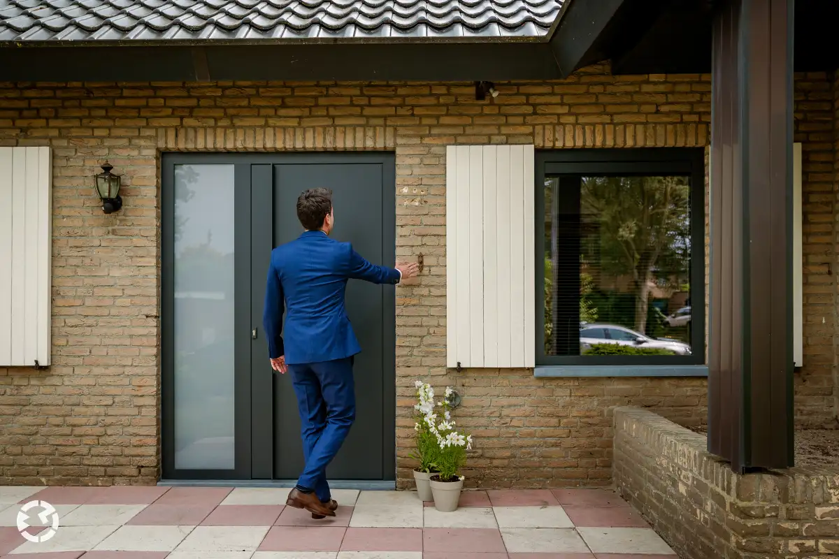 Bruidegom belt aan voor de first look | Trouwen in Den Hout
